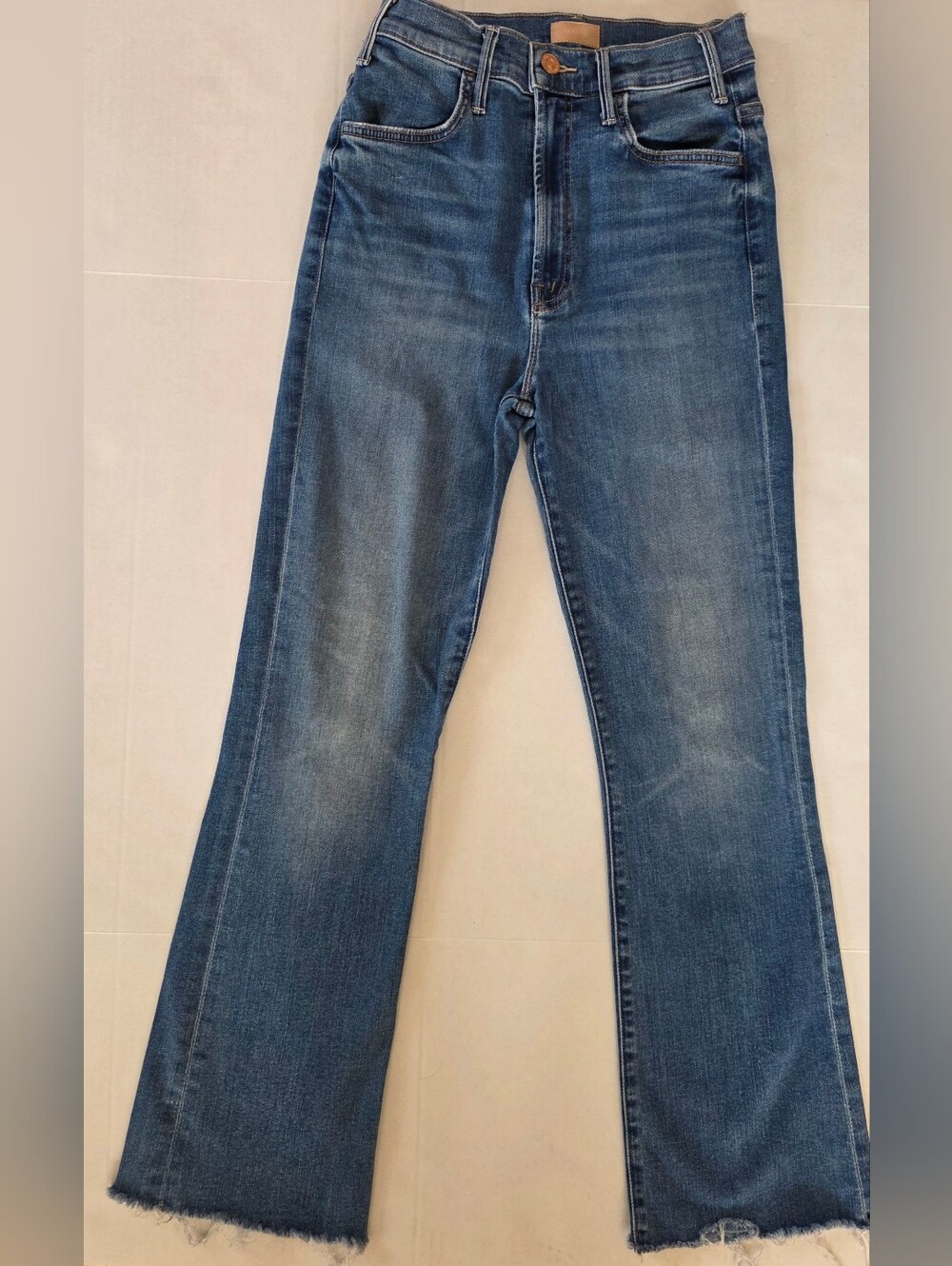 MOTHER The Hustler Ankle Fray Jeans Size 26 Medium Blue High Rise Stretch